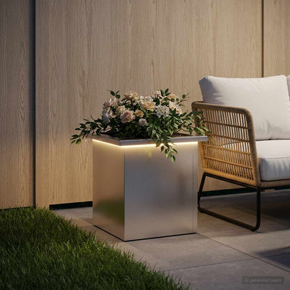 Garden Planter with LED Silver 30 x 30 x 30 cm Galvanised Steel