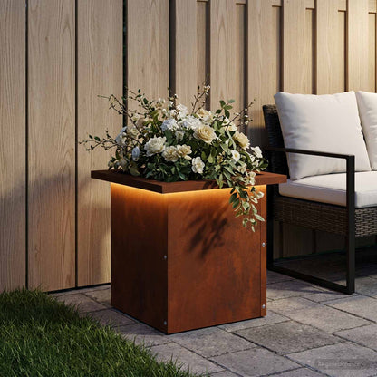 Garden Planter with LED Rusty 30 x 30 x 30 cm Weathering Steel
