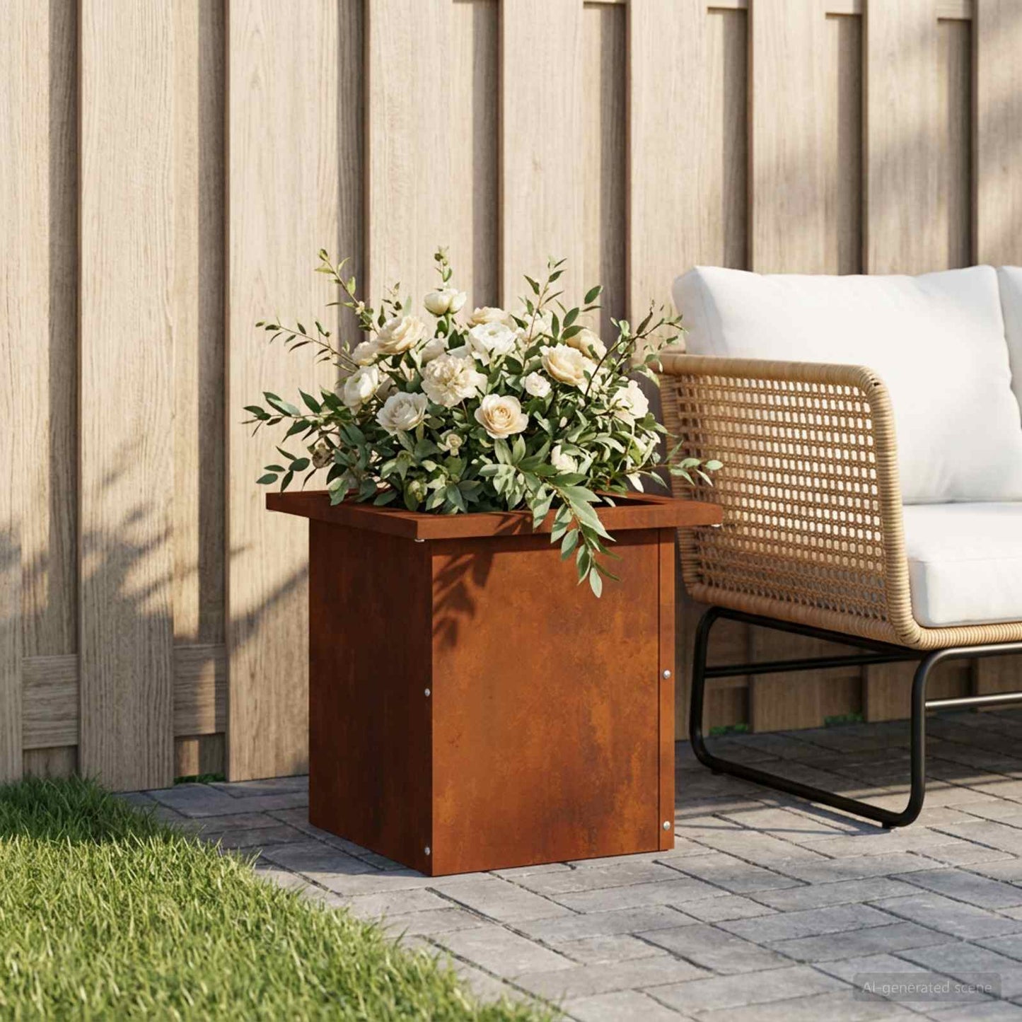Garden Planter with LED Rusty 30 x 30 x 30 cm Weathering Steel