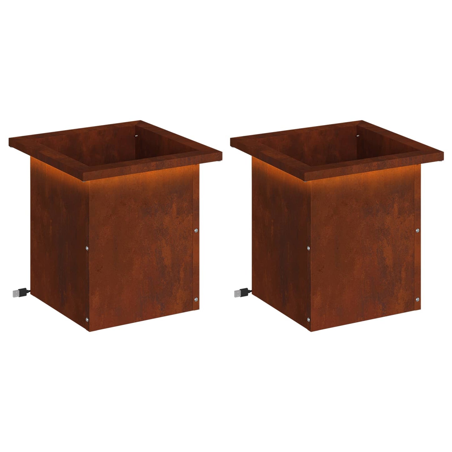 Garden Planter with LED 2 pcs Rusty 30 x 30 x 30 cm