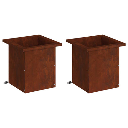 Garden Planter with LED 2 pcs Rusty 30 x 30 x 30 cm