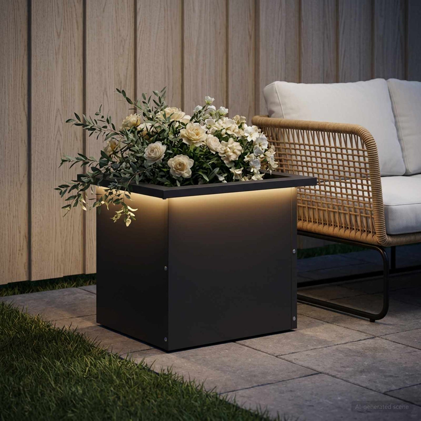Garden Planter with LED Black 30 x 40 x 30 cm Steel