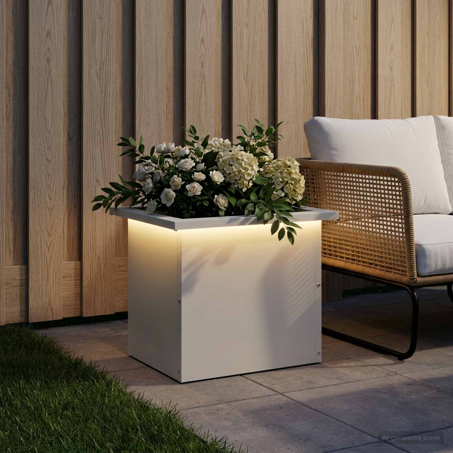 Garden Planter with LED White 30 x 40 x 30 cm Steel