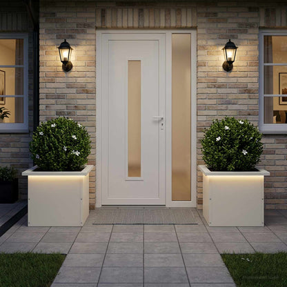 Garden Planter with LED 2 pcs White 30 x 40 x 30 cm Steel