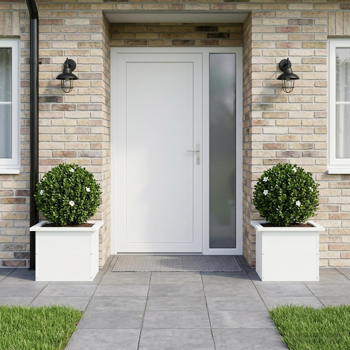Garden Planter with LED 2 pcs White 30 x 40 x 30 cm Steel