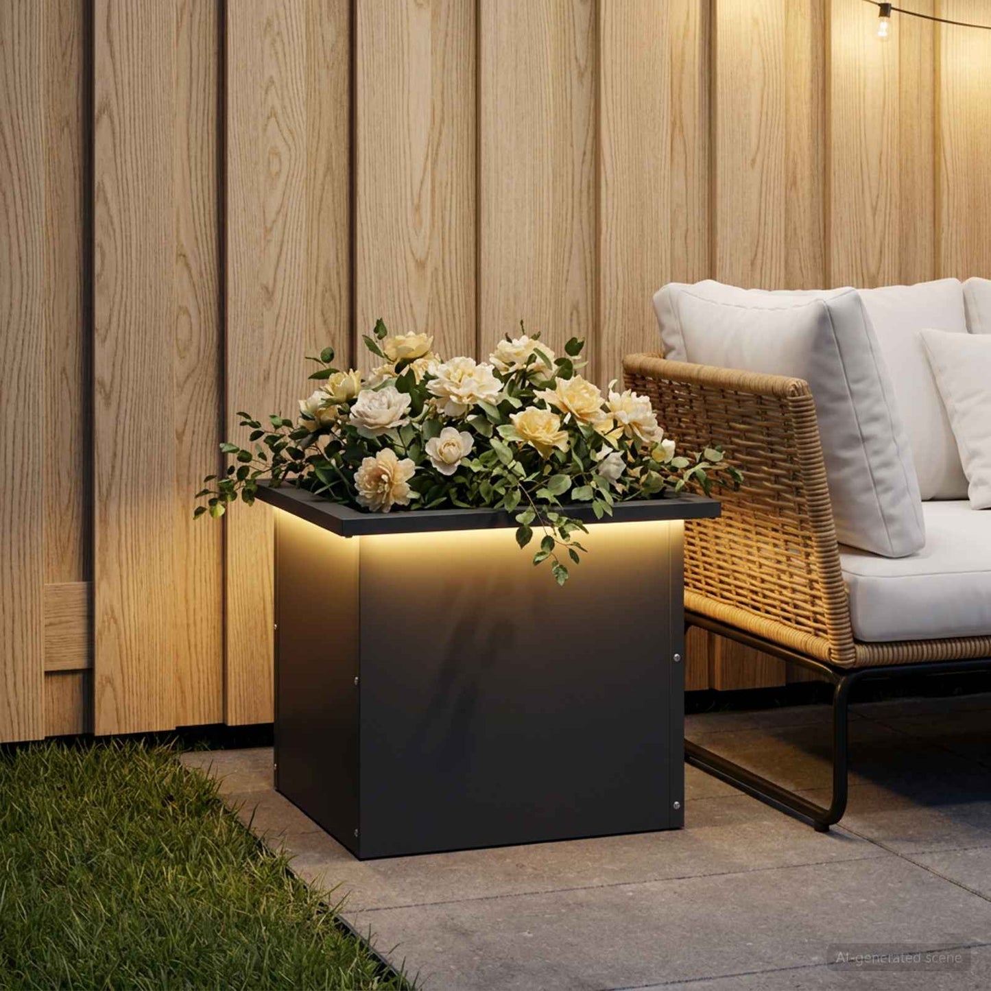 Garden Planter with LED Antracite 30 x 40 x 30 cm Steel