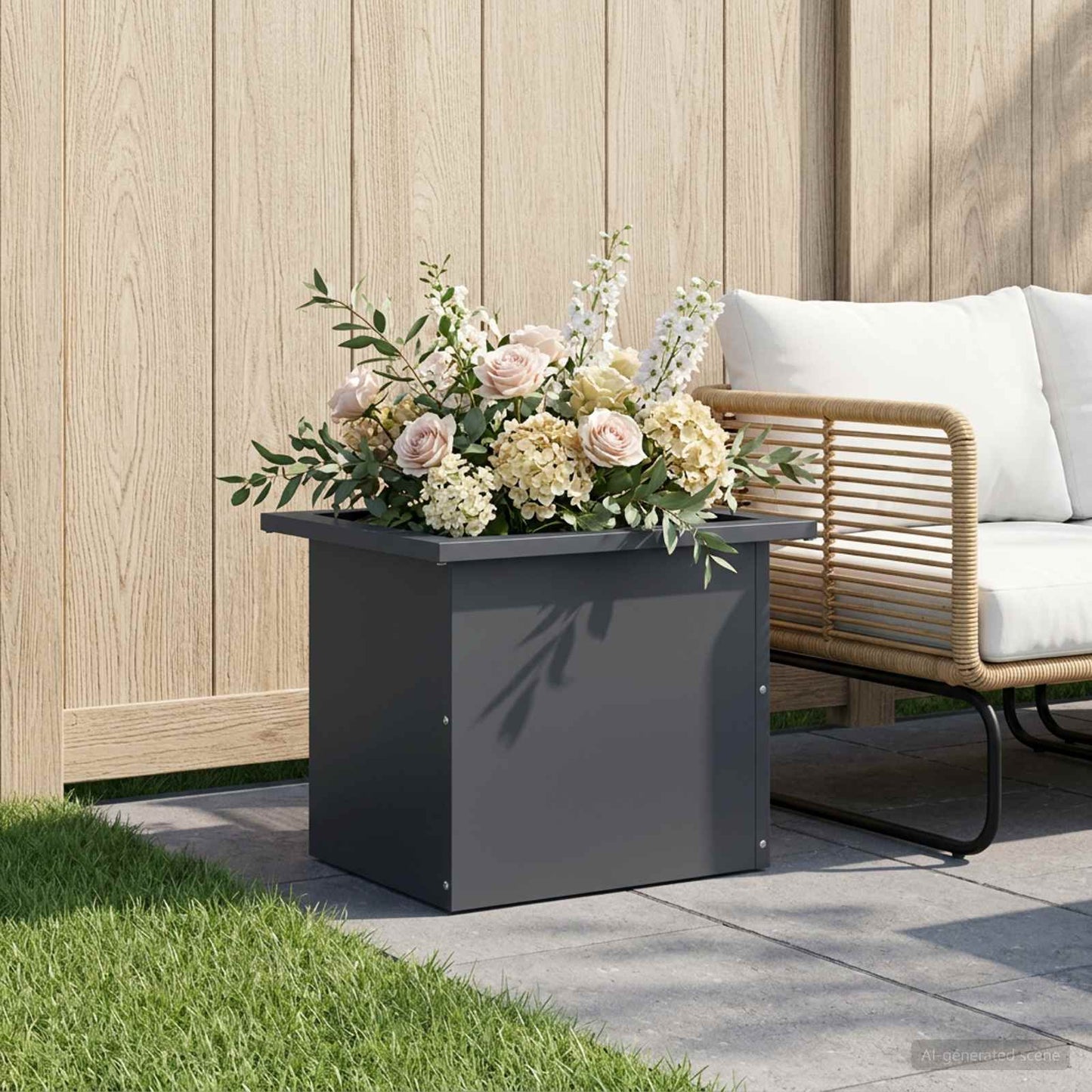 Garden Planter with LED Antracite 30 x 40 x 30 cm Steel