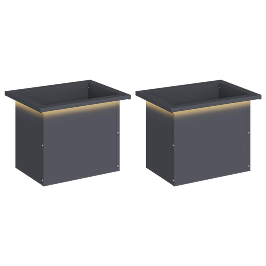 Garden Planter with LED 2 pcs Antracite 30 x 40 x 30 cm Steel
