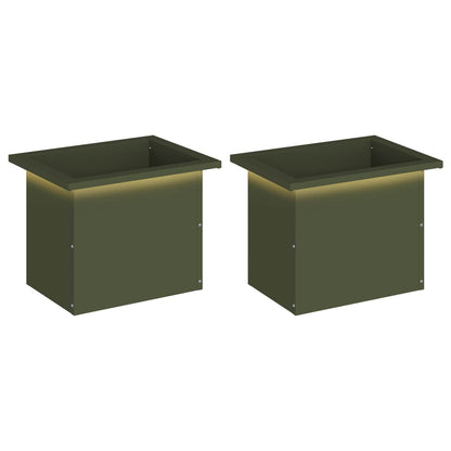 Garden Planter with LED 2 pcs Olive Green 30 x 40 x 30 cm Steel