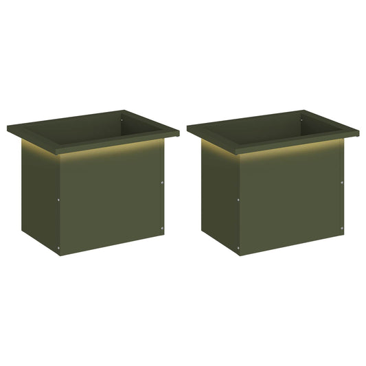 Garden Planter with LED 2 pcs Olive Green 30 x 40 x 30 cm Steel
