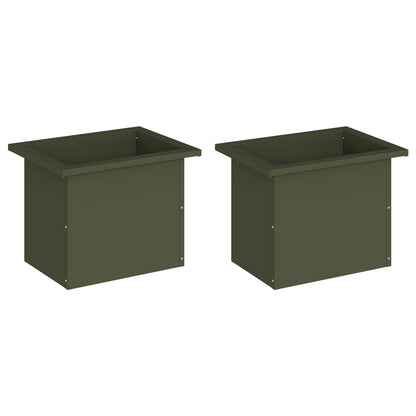 Garden Planter with LED 2 pcs Olive Green 30 x 40 x 30 cm Steel