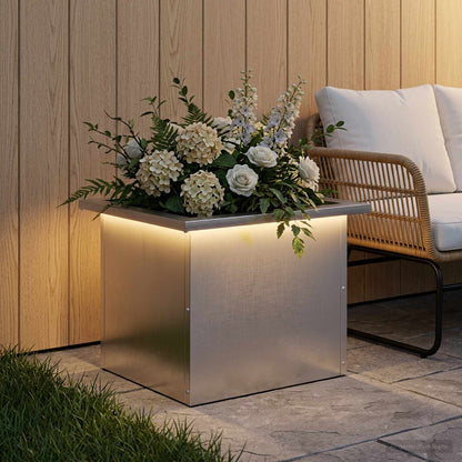 Garden Planter with LED Silver 30 x 40 x 30 cm Stainless Steel