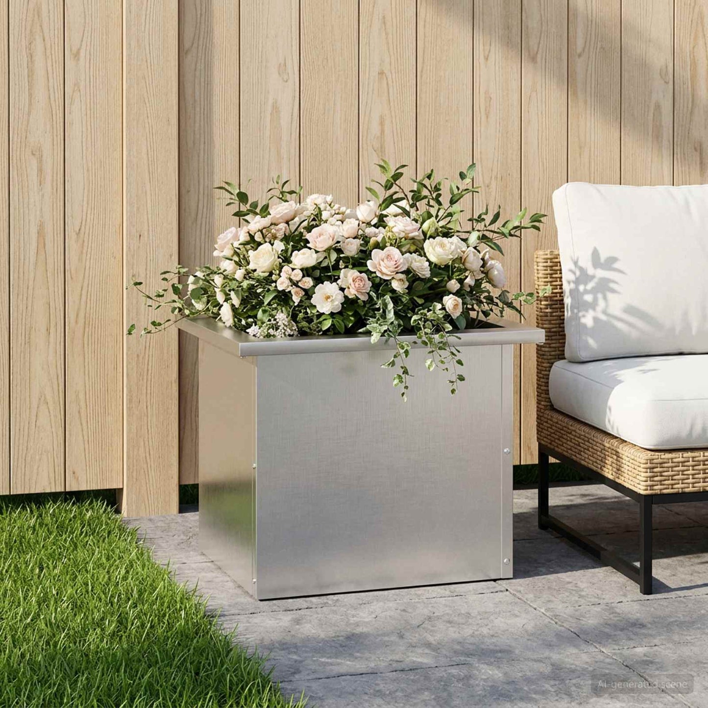 Garden Planter with LED Silver 30 x 40 x 30 cm Stainless Steel