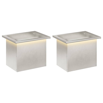 Garden Planter with LED 2 pcs Silver 30 x 40 x 30 cm