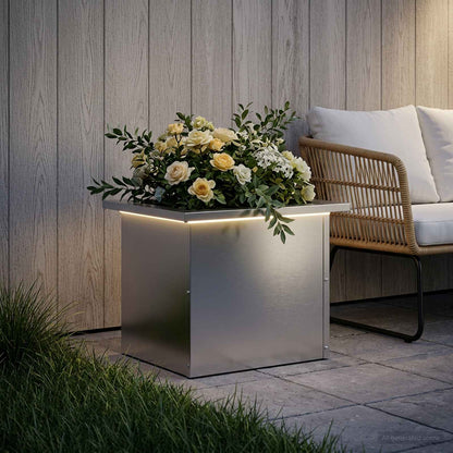 Garden Planter with LED Silver 30 x 40 x 30 cm Galvanised Steel