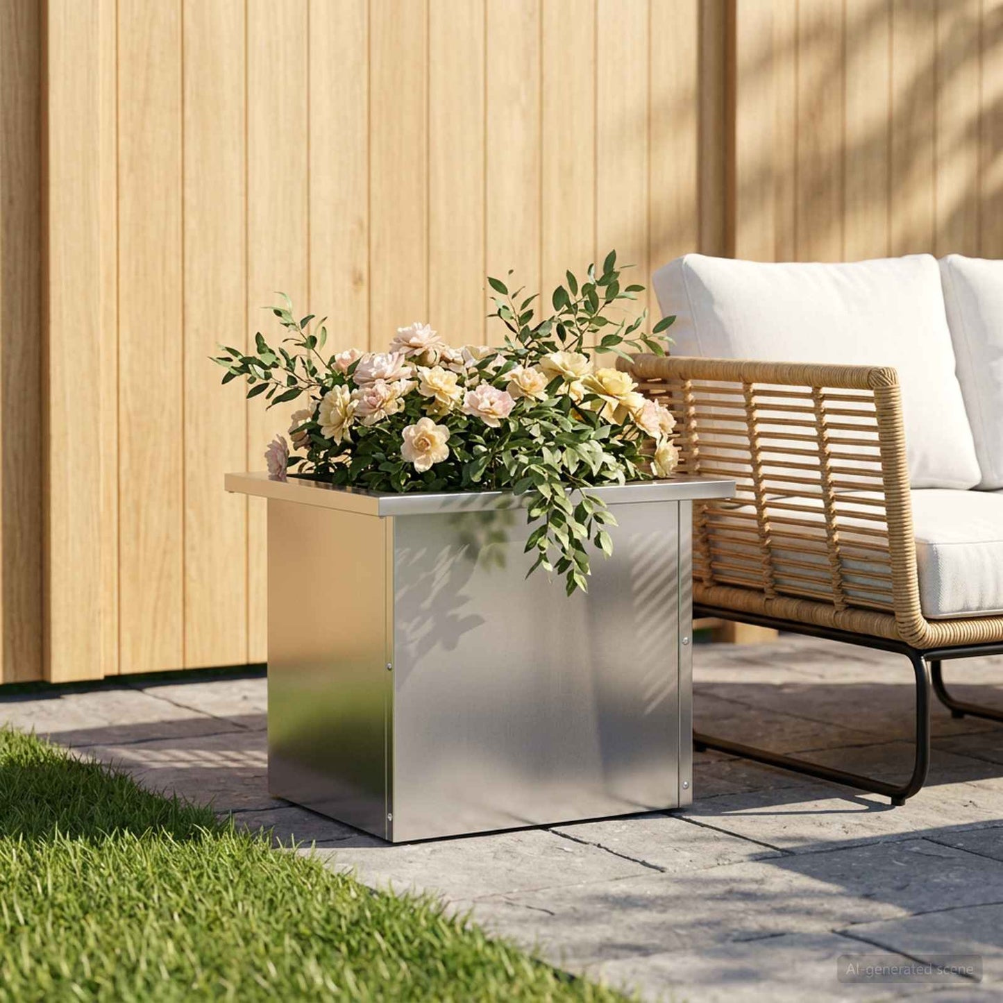 Garden Planter with LED Silver 30 x 40 x 30 cm Galvanised Steel