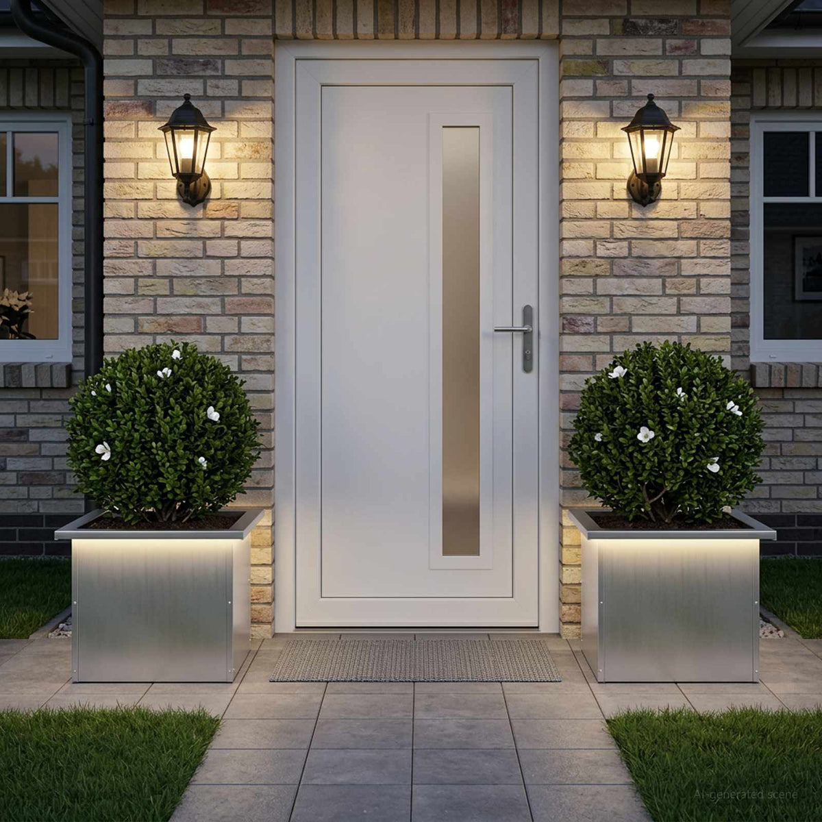 Garden Planter with LED 2 pcs Silver 30 x 40 x 30 cm