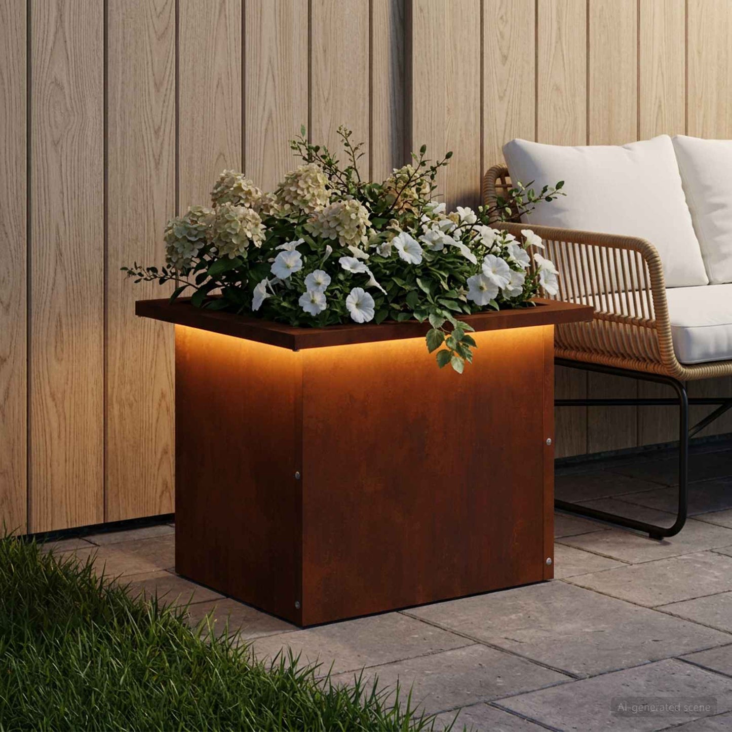 Garden Planter with LED Rusty 30 x 40 x 30 cm Weathering Steel