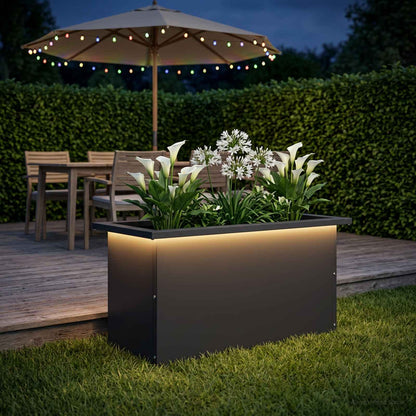 Garden Planter with LED Black 30 x 60 x 30 cm Steel