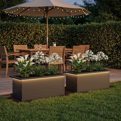 Garden Planter with LED 2 pcs Black 30 x 60 x 30 cm Steel