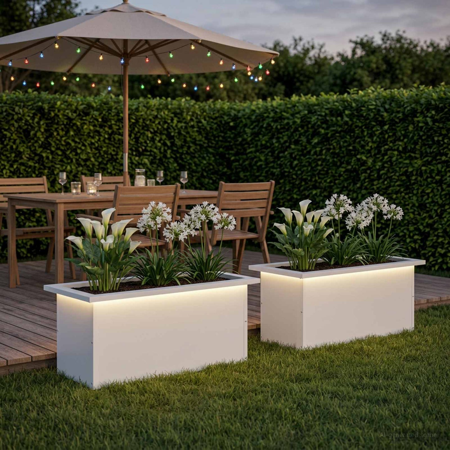 Garden Planter with LED 2 pcs White 30 x 60 x 30 cm Steel