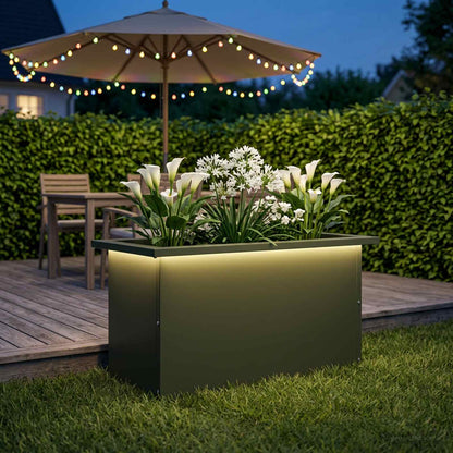 Garden Planter with LED Olive Green 30 x 60 x 30 cm Steel