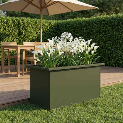 Garden Planter with LED Olive Green 30 x 60 x 30 cm Steel