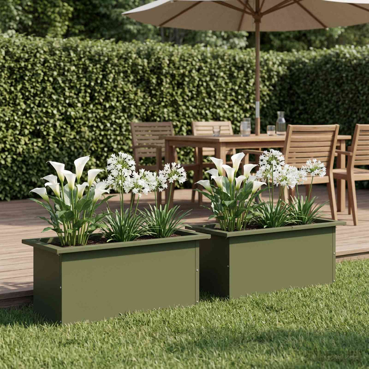 Garden Planter with LED 2 pcs Olive Green 30 x 60 x 30 cm Steel