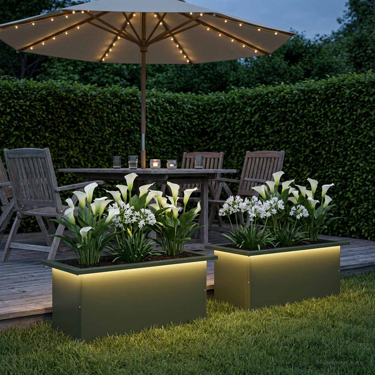 Garden Planter with LED 2 pcs Olive Green 30 x 60 x 30 cm Steel