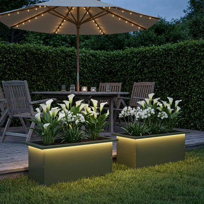 Garden Planter with LED 2 pcs Olive Green 30 x 60 x 30 cm Steel