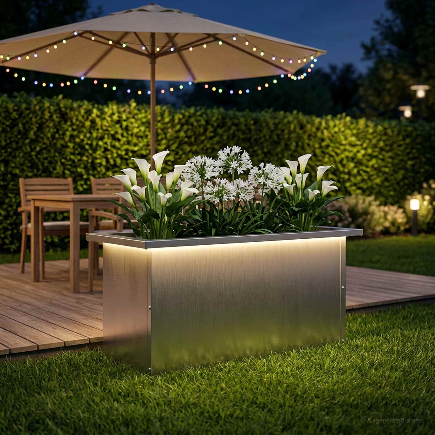 Garden Planter with LED Silver 30 x 60 x 30 cm Stainless Steel