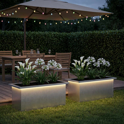 Garden Planter with LED 2 pcs Silver 30 x 60 x 30 cm