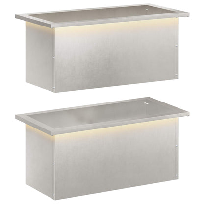 Garden Planter with LED 2 pcs Silver 30 x 60 x 30 cm