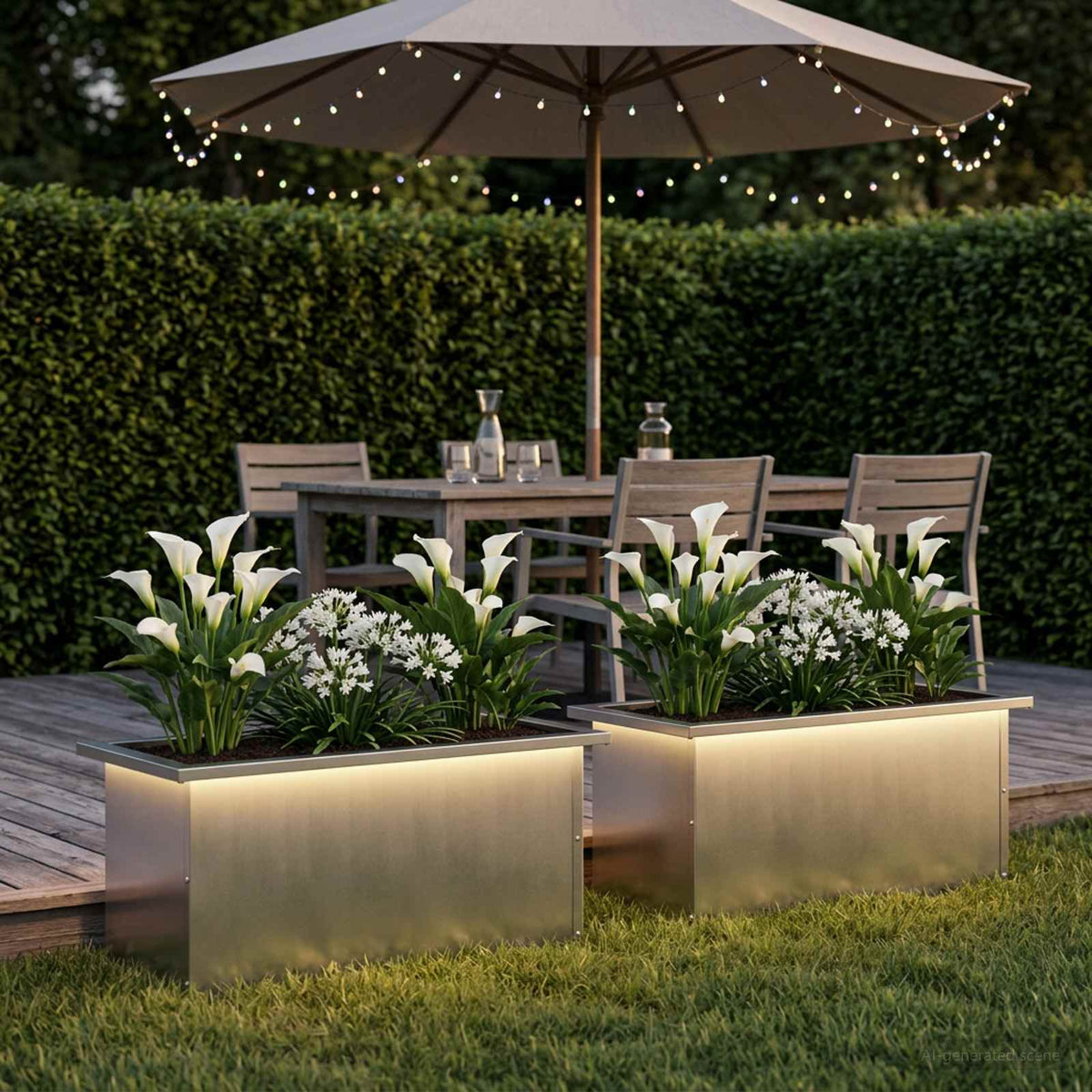 Garden Planter with LED 2 pcs Silver 30 x 60 x 30 cm
