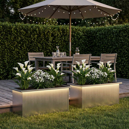 Garden Planter with LED 2 pcs Silver 30 x 60 x 30 cm