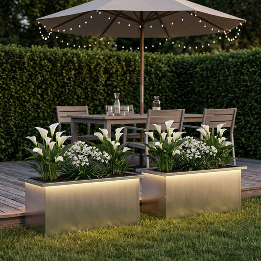 Garden Planter with LED 2 pcs Silver 30 x 60 x 30 cm