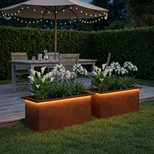 Garden Planter with LED 2 pcs Rusty 30 x 60 x 30 cm