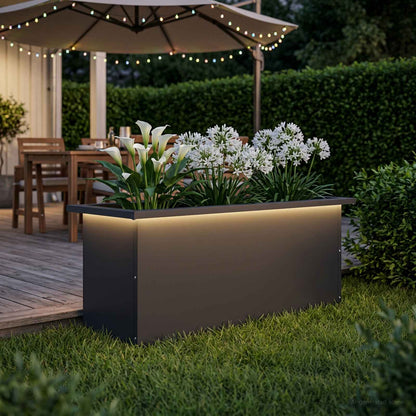 Garden Planter with LED Black 30 x 80 x 30 cm Steel