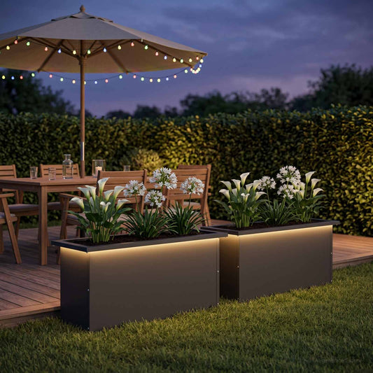 Garden Planter with LED 2 pcs Black 30 x 80 x 30 cm Steel