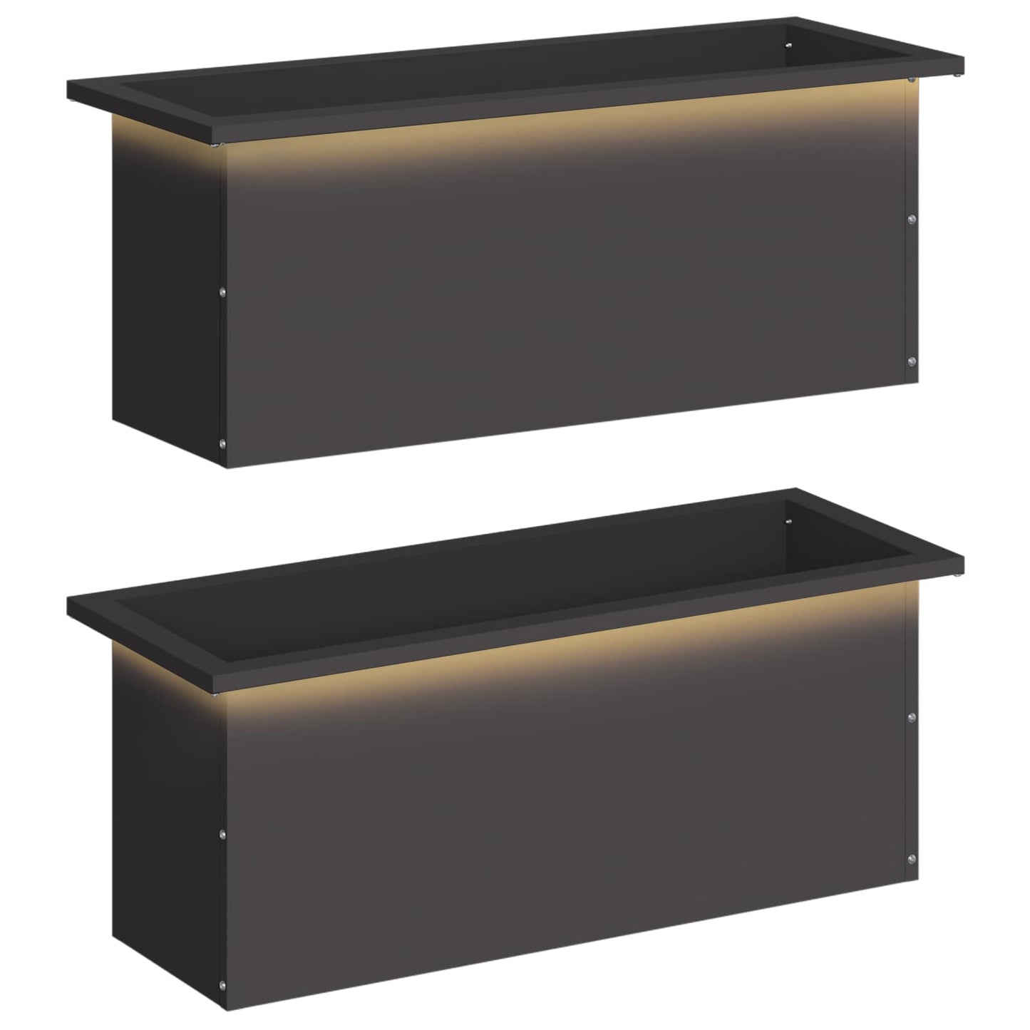 Garden Planter with LED 2 pcs Black 30 x 80 x 30 cm Steel