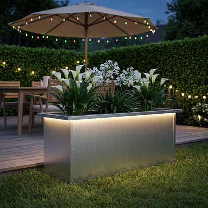 Garden Planter with LED White 30 x 80 x 30 cm Steel