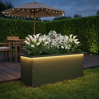 Garden Planter with LED Olive Green 30 x 80 x 30 cm Steel