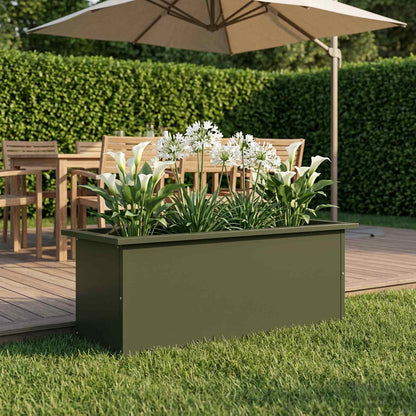 Garden Planter with LED Olive Green 30 x 80 x 30 cm Steel