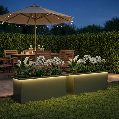 Garden Planter with LED 2 pcs Olive Green 30 x 80 x 30 cm Steel