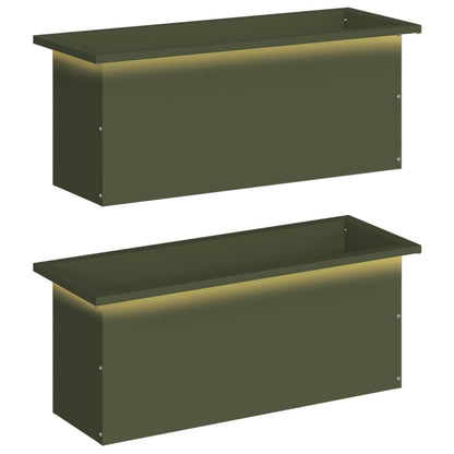 Garden Planter with LED 2 pcs Olive Green 30 x 80 x 30 cm Steel