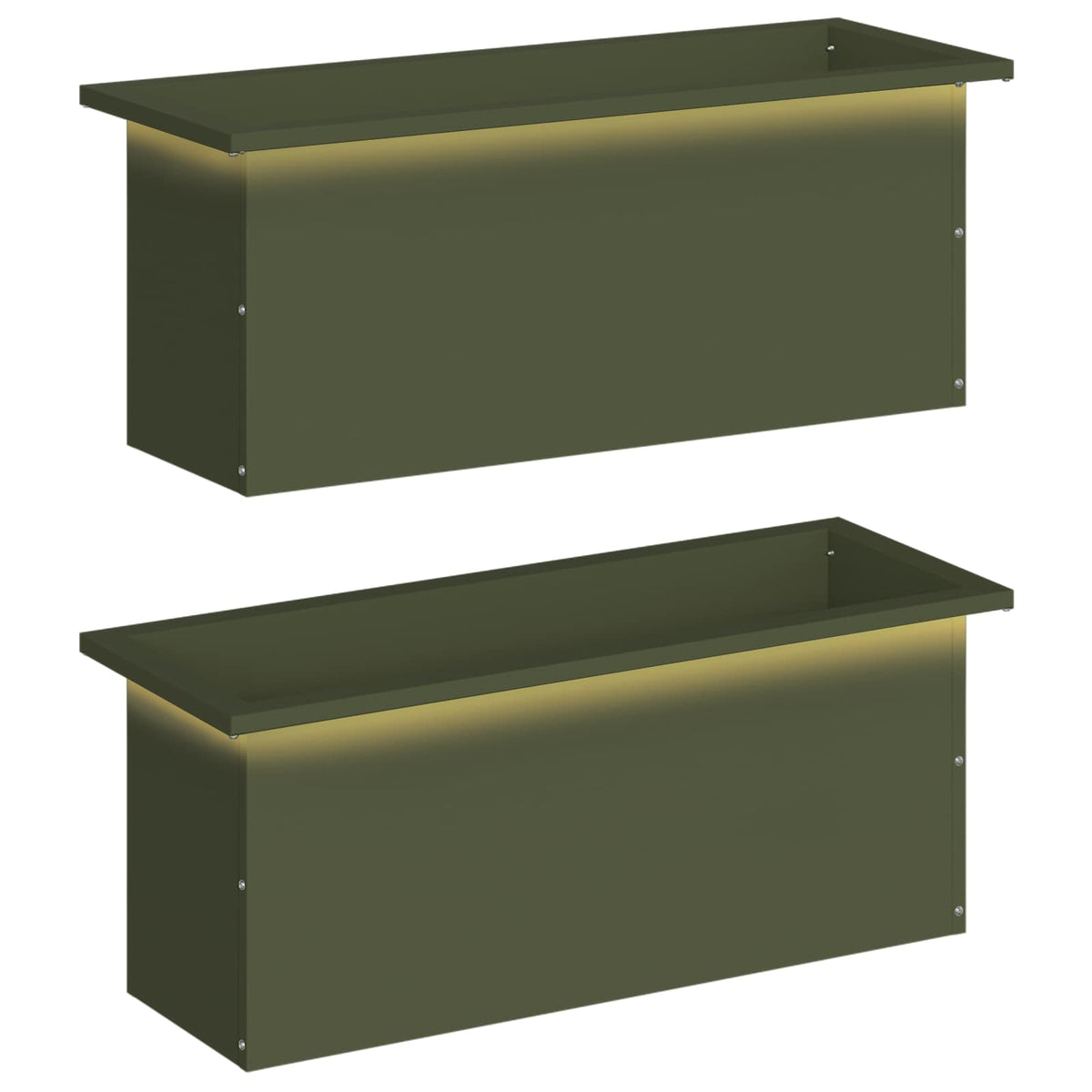 Garden Planter with LED 2 pcs Olive Green 30 x 80 x 30 cm Steel