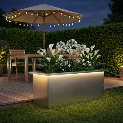 Garden Planter with LED Silver 30 x 80 x 30 cm Stainless Steel