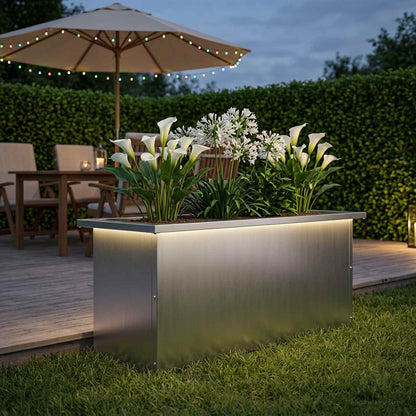 Garden Planter with LED Silver 30 x 80 x 30 cm Galvanised Steel