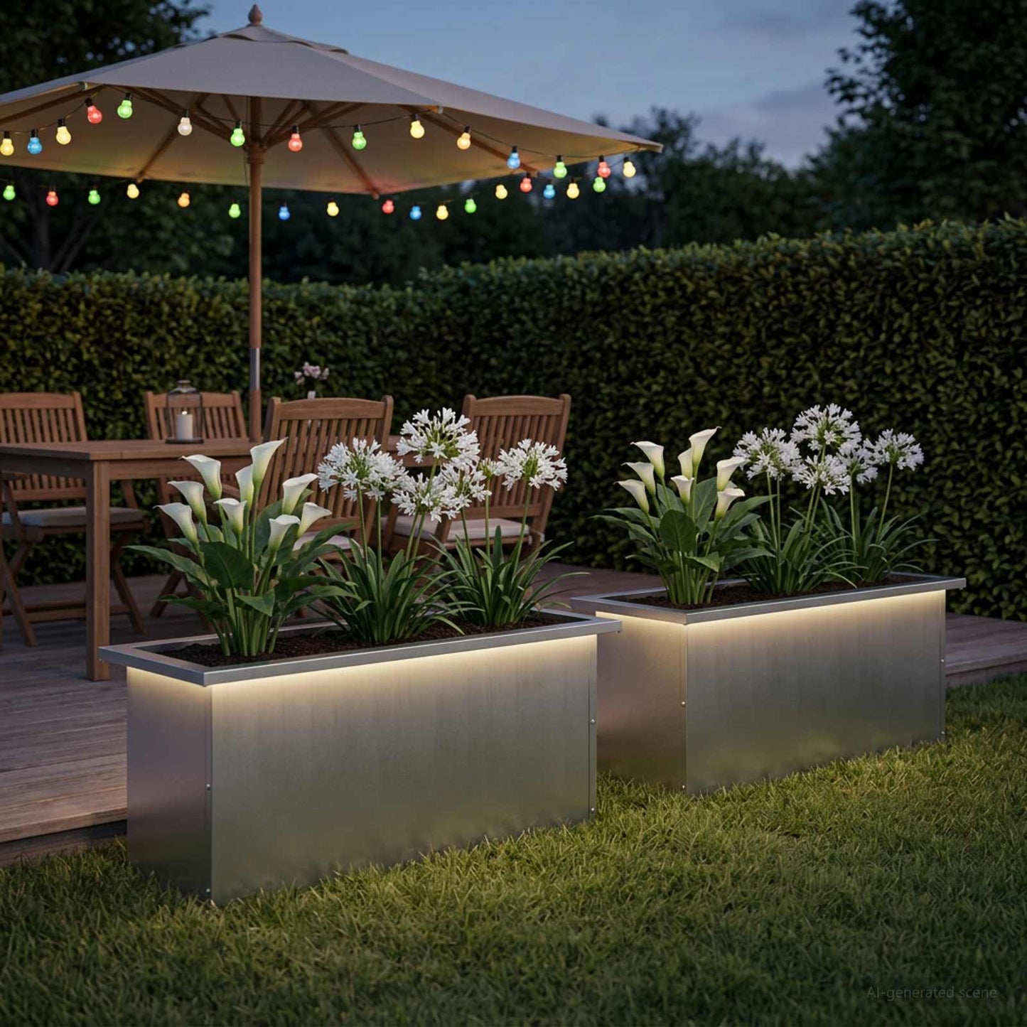 Garden Planter with LED 2 pcs Silver 30 x 80 x 30 cm