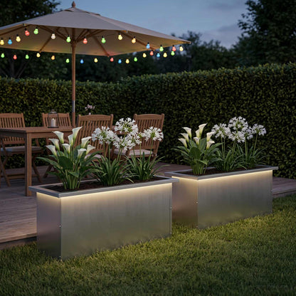 Garden Planter with LED 2 pcs Silver 30 x 80 x 30 cm